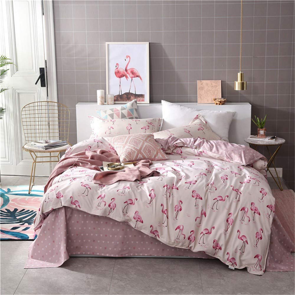 Housse de Couette Imprimée Rose Flamingo Parure de Lit Fluide Amour Linge de Maison Confort