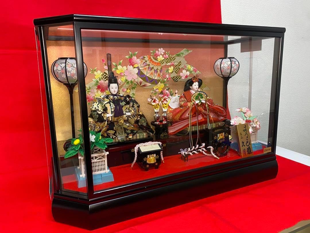 東京久月 雛人形ガラスケース入り親王飾り 間口約70×奥行約33