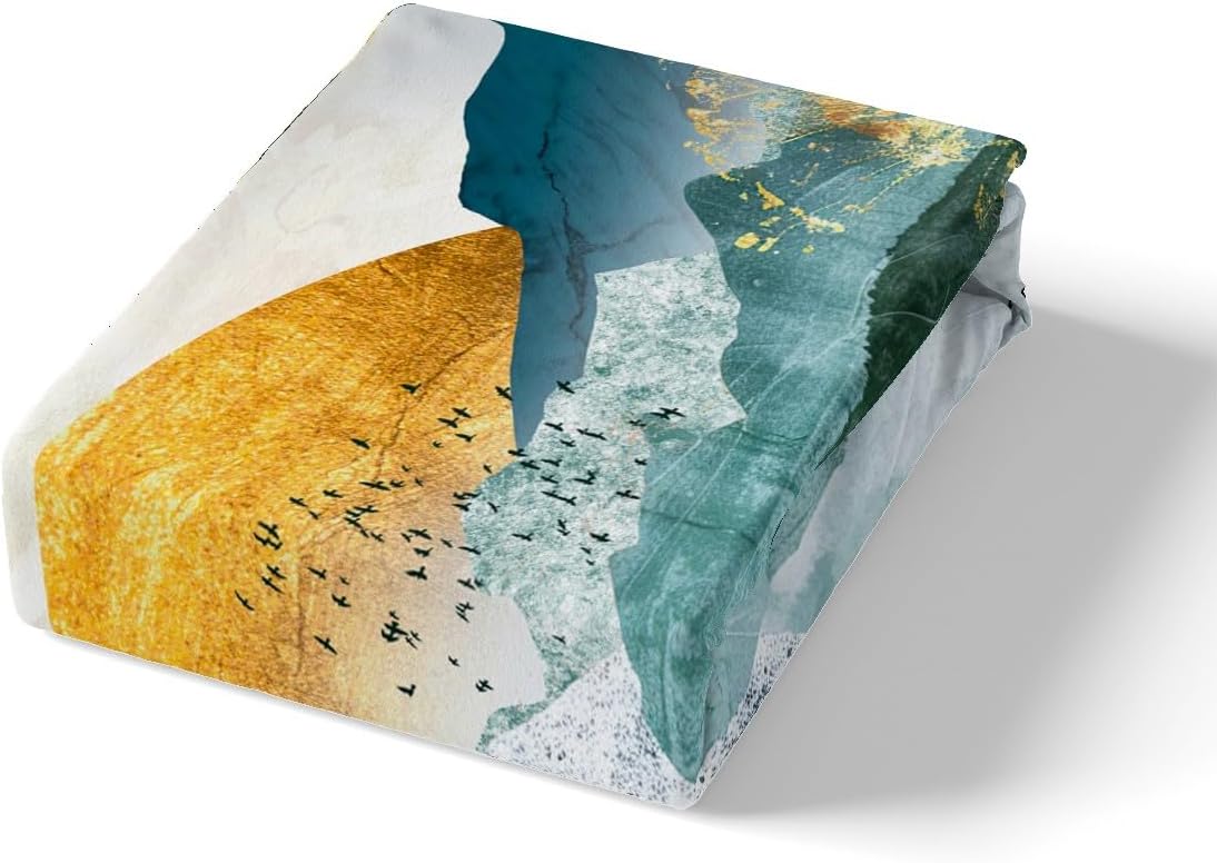 Women Men Bedding Set Chic Mountain Natural Scenery Art Bedding Duvet Cover Set For Teens Chinese Style Decor Comforter Cover Green Golden Landscape Bedspread Cover Bedroom 3Pcs Zipper Full Size