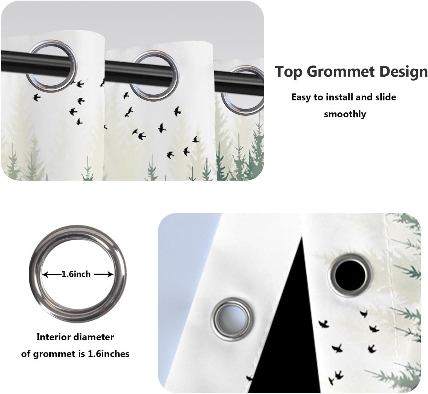 Green Misty Forest Blackout Curtains Ombre Sage Green White Window Drapes for Bedroom Living Room Nature Pine Trees Greenery Foggy Landscape Woodland Window Treatments 2 Panel Set,21x54inch