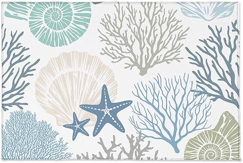 Miniatura 9 de Coastal Outdoor Rug for PatioDeckPorch, Summer Beach Blue Teal Coral Non-Slip Large Area Rug 4x6 Ft, Sea Nautical Starfish Indoor Outdoor Rugs