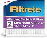 Filtrete 14x14x1 AC Furnace Air Filter, MERV 12, MPR 1500, CERTIFIED asthma & allergy friendly, 3 Month Pleated 1-Inch Electrostatic Air Cleaning Filter, 2-Pack (Actual Size 13.81x13.81x0.78 in)