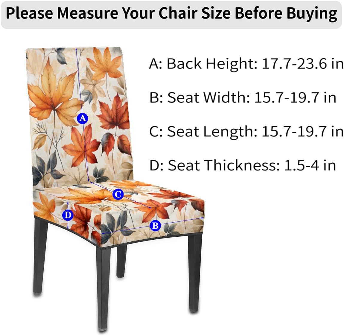 Fall Chair Covers for Dining Room Set of 2 Maple Leaves Spandex Kitchen Parsons Chair Slipcovers, Removable Washable Stretch Chair Covers Autumn Seat Covers for Chairs Protector Cover for Party Home