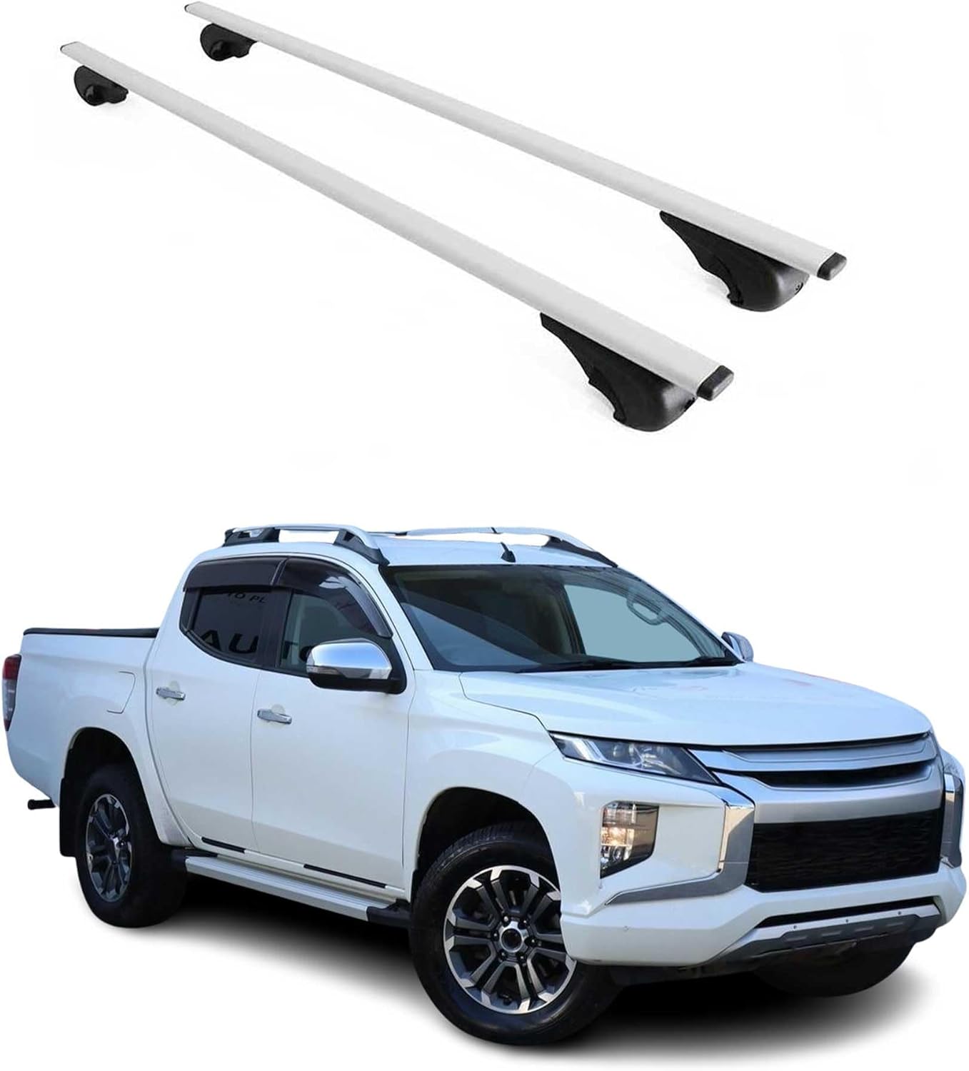 OMAC Roof Rack Cross Bars for Mitsubishi L200 2015-2022 Lockable 165Lbs Metal Silver 2Pcs fits Cargo Carriers Kayak Canoe Bike Snowboard