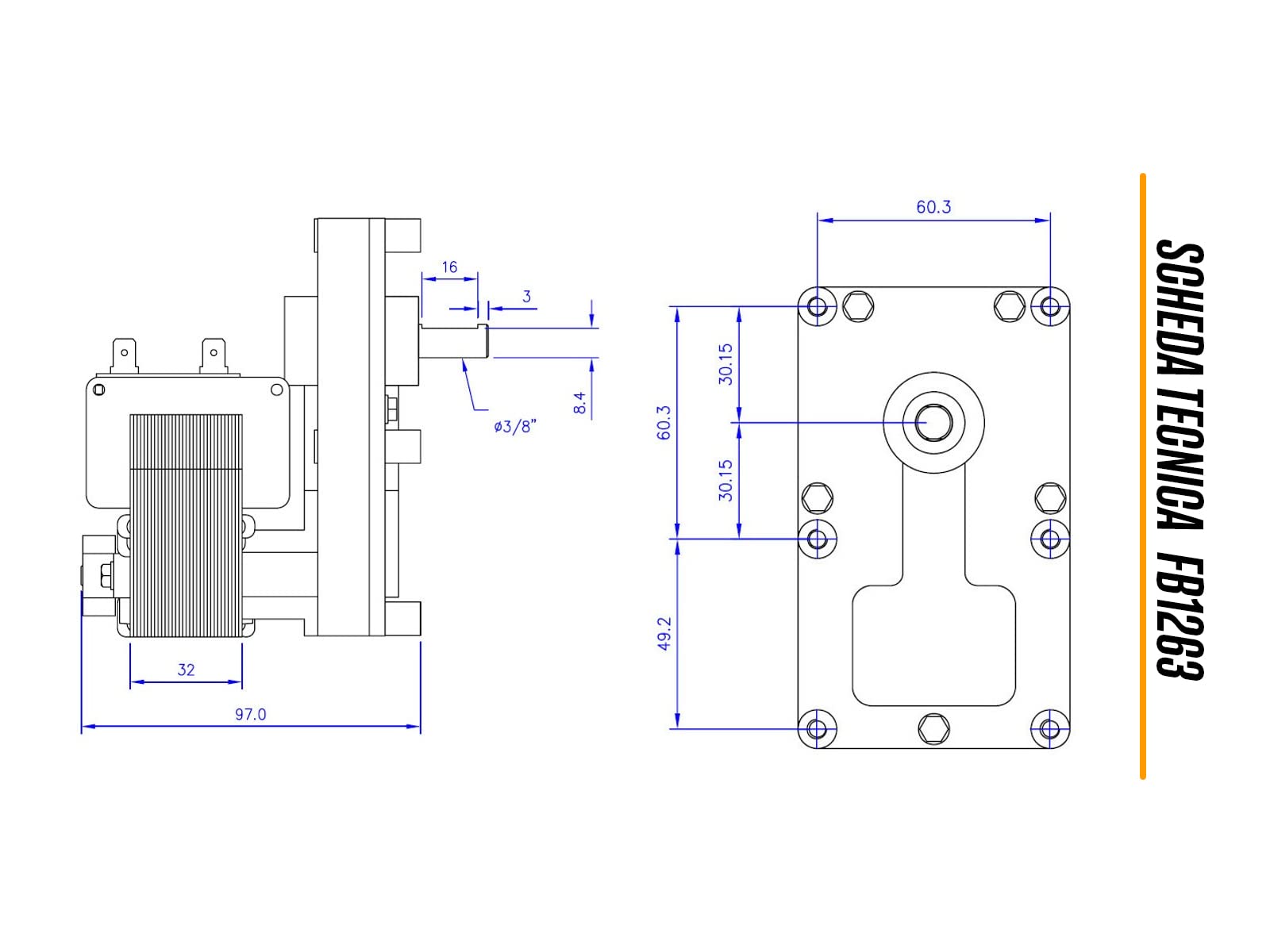 ERICAMBI, Motoriduttore FB1263 Mellor Serie T3 per Stufe a Pellet, Velocità 3,3rpm, Pacco Lamellare 32mm, Ø Albero 9,5mm, Senso di Rotazione Oraria, Spianatura Singola, Mcz Cadel Red 365