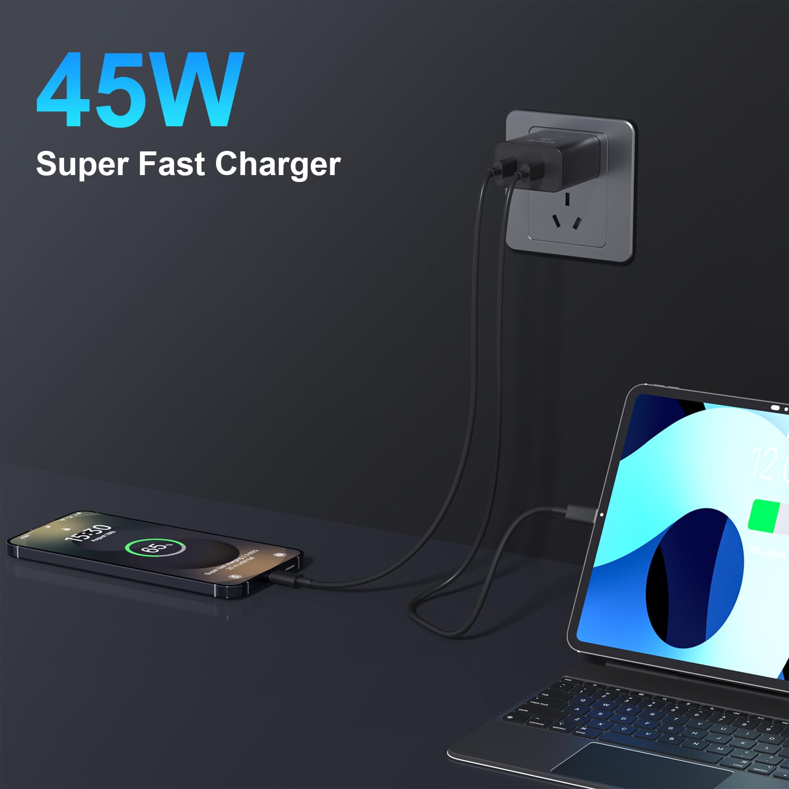 Paquete de 2 cargadores súper rápidos USB C de doble puerto para teléfono Android tipo C, bloque de carga rápida con cable de carga tipo C de 10 pies para Samsung Galaxy S25/S25 Ultra/S25+/S24 Ultra