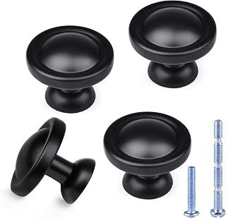 Dannisly Black Drawer Knobs 1.14" Single Hole Round Cabient Knobs Matte Black Dresser Drawer Pulls Zinc Alloy Furniture Kitchen Cabinet Hardware Knobs, Pack of 4