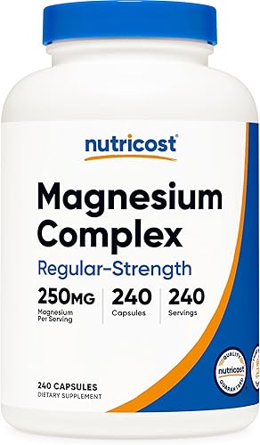 Nutricost Complejo de magnesio 250 mg, 240 cápsulas Óxido de magnesio, citrato y glicinato Sin gluten y sin OMG