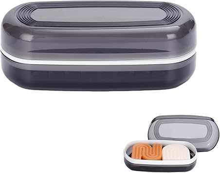 Travel Case for Kitsch Shampoo bar, Shampoo Bar Holder, Travel Soap Container, Large Soap Box, Soap Dish with Draining Layer, Case for Bathroom Black, 1 Pack