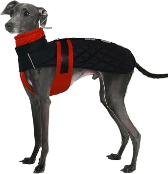 IECOii Greyhound Coat,Italian Greyhound Waterproof Dog Winter Coat,Small Dog Fleece Jumper Whippet Snow Jacket with Harness Hole,Reflective Lurchers Salukis Snowsuit for Cold Weather Clothes,Red-S