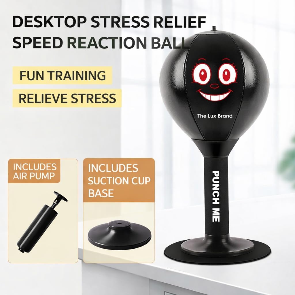 Desktop Rage Bag, Premium Quality Kids Punching Bag. Super Strong Spring Flexibility, Punching Bag for Kids, Super Strong Suction on Smooth Surfaces, Kids&Adults (Dark Black)