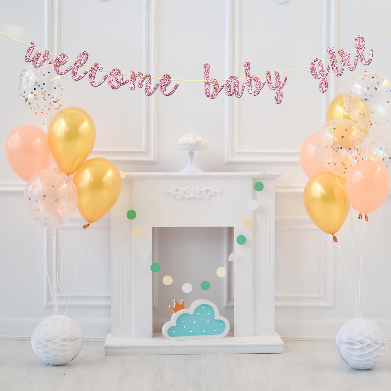Glitzer-Banner 'Welcome Baby Girl' – Für Babyparty, Geburtstag & Geschlechtsreveal, Einfach Aufzuhängen