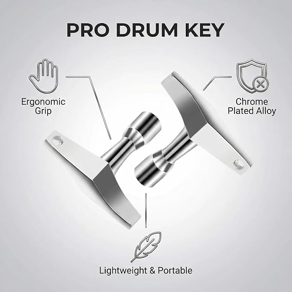 2PCS Drum Key - Drum Tuning Key - Quadrilateral Drum Tuner Key - Acoustic & Electric Drum Kit Tool - Chrome Alloy - With Drill Bit Adapter (Silver)