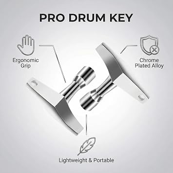 2PCS Drum Key - Drum Tuning Key - Quadrilateral Drum Tuner Key - Acoustic & Electric Drum Kit Tool - Chrome Alloy - With Drill Bit Adapter (Silver)