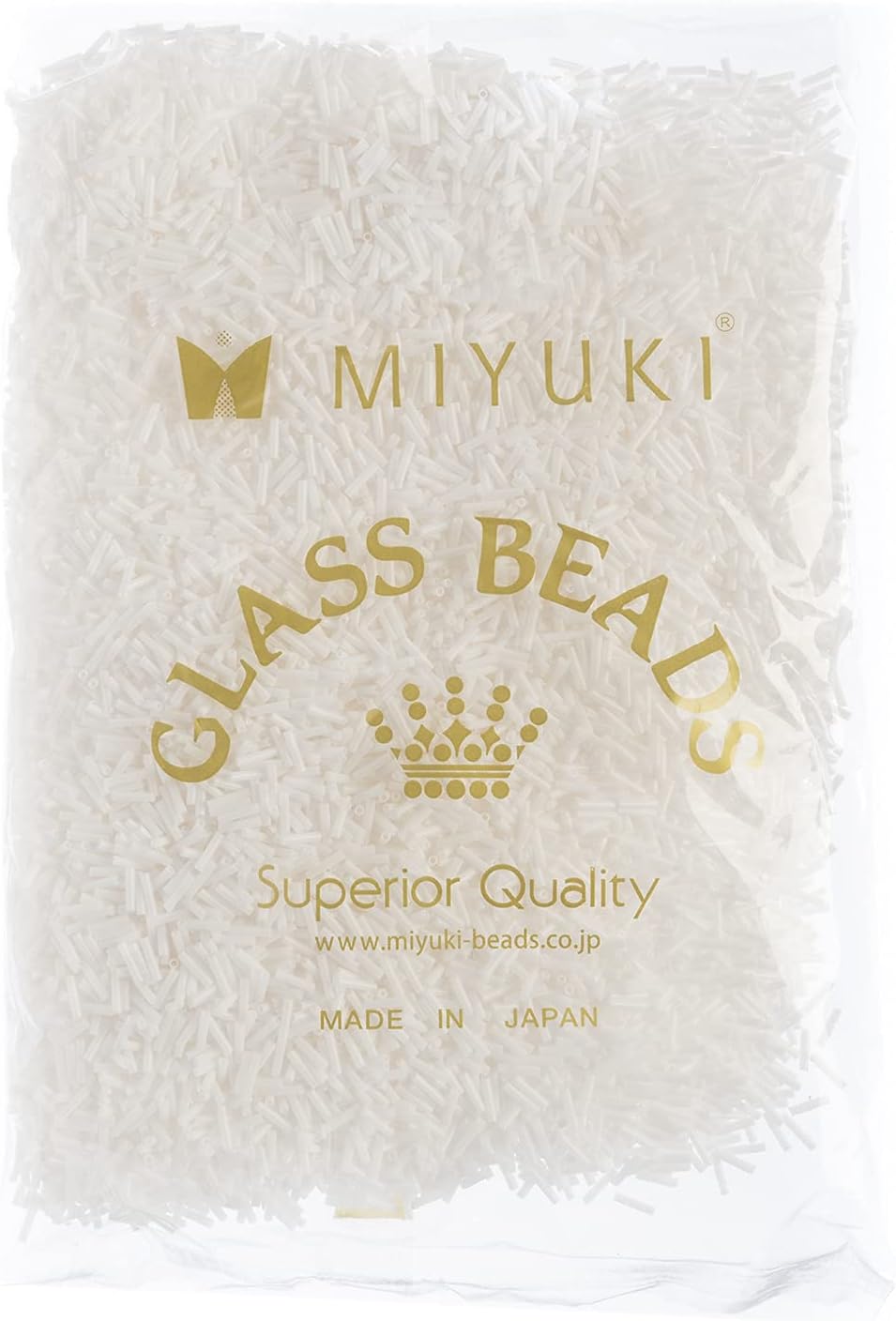 Miyuki Slender Bugle 1.3x6mm Chalk White Opaque SLB402 250Gms Bulk Bag of Japanese Glass Beads