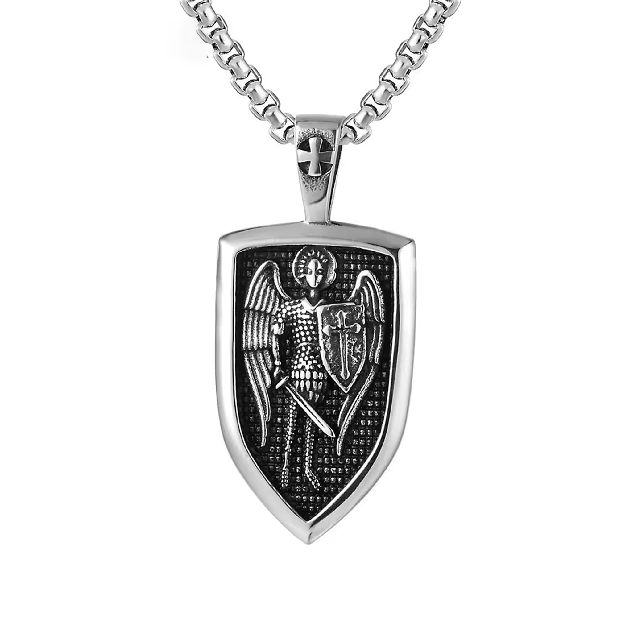 Fashion Jewellery Saint St Michael Archangel Medal Shield-Shape Pendant Mythological Catholic Angel Guard Saint Michael Amulet Jewelry Chain Necklace for Boy Girl Men Women Jewelry-image-43