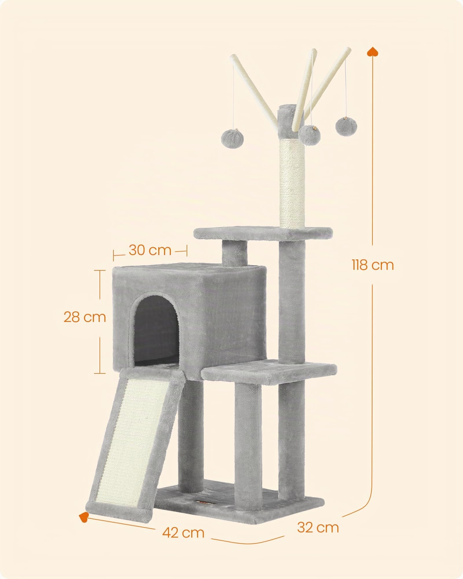 Feandrea Árbol de Gatos, Torre de Juegos, Gatito, Gris Claro PCT143W01