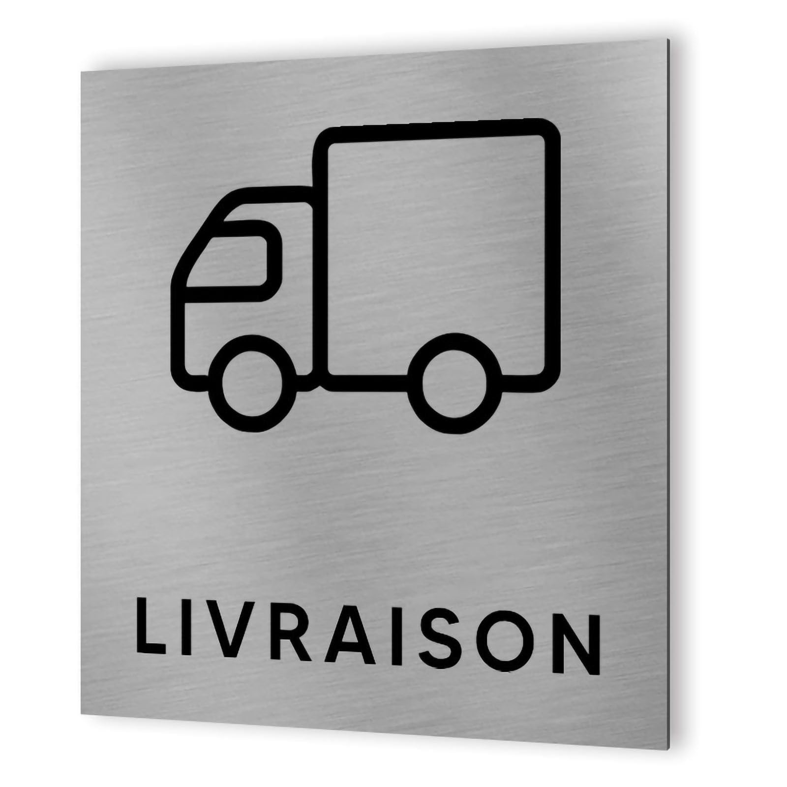 DECOHO - Pictogramme format 20 cm x 20 cm en Dibond Aluminium brossé - Modèle Livraison - Argent