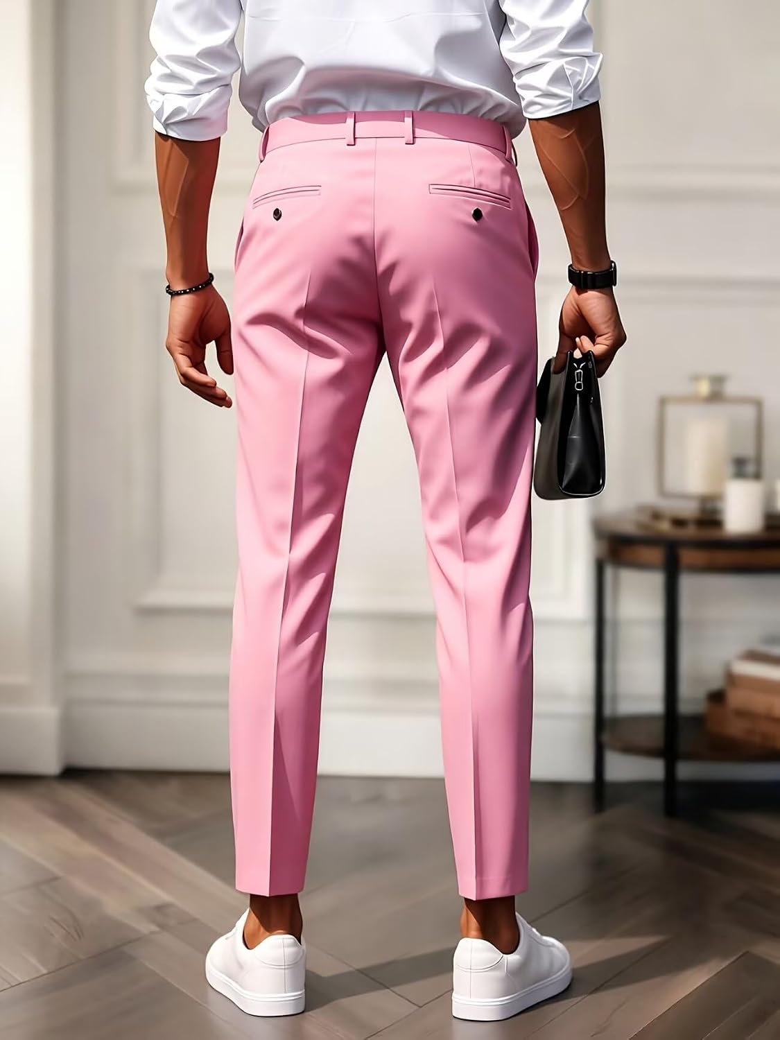 Men's Dress Pants Slim Fit Formal Pleated Trousers for Casual Business Wedding Daily Wear Slacks