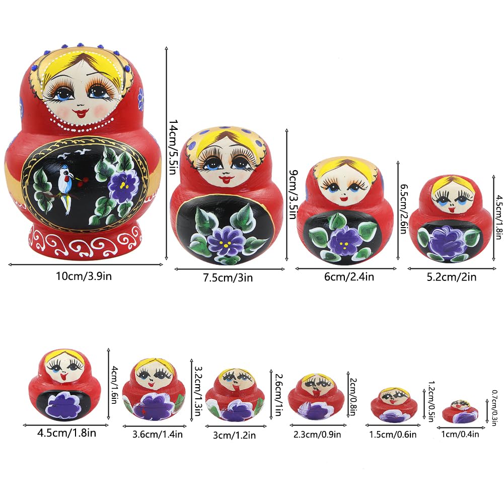 Boerni 10 czerwonych dziewczynek, zagnieżdżone lalki, blondynka dziewczyna cyrkonie kwiat drewniany ręcznie robione rosyjskie lalki matrioszka, lalki, prezenty dla dzieci, urodziny, dom, Boże