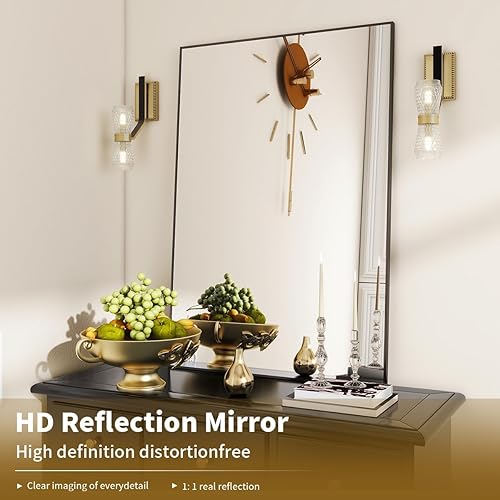 Miniatura 2 de BEAUTYPEAK Espejo de pared negro para baño, espejo rectangular de 20 x 28 pulgadas con marco de metal, se cuelga horizontal o vertical para sala de