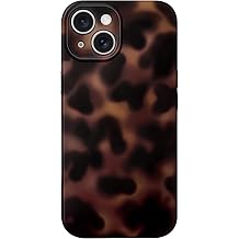 Hython for iPhone 14 Case Cute Matte Amber Leopard Print Cheetah Pattern Tortoise Shell Phone Cases for Women Men, Slim Anti-Scratch Soft TPU Bumper Shockproof Rubber Protective Cover, Brown Amber