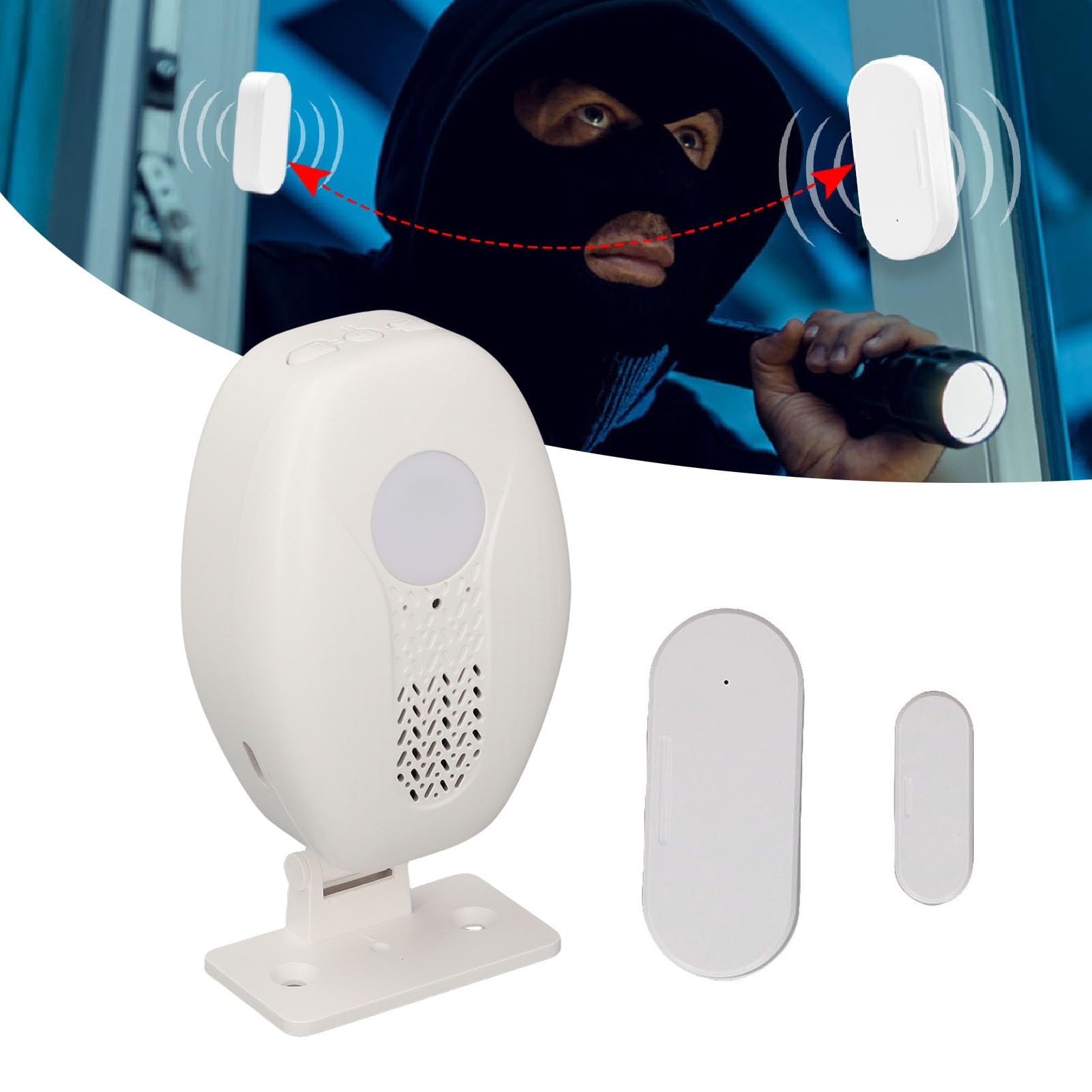 Irfora Alarma de Sensor de Puerta Inalámbrico 80 DB, Alerta Inducción Magnética Larga Distancia para Seguridad Tienda, Fácil Instalación