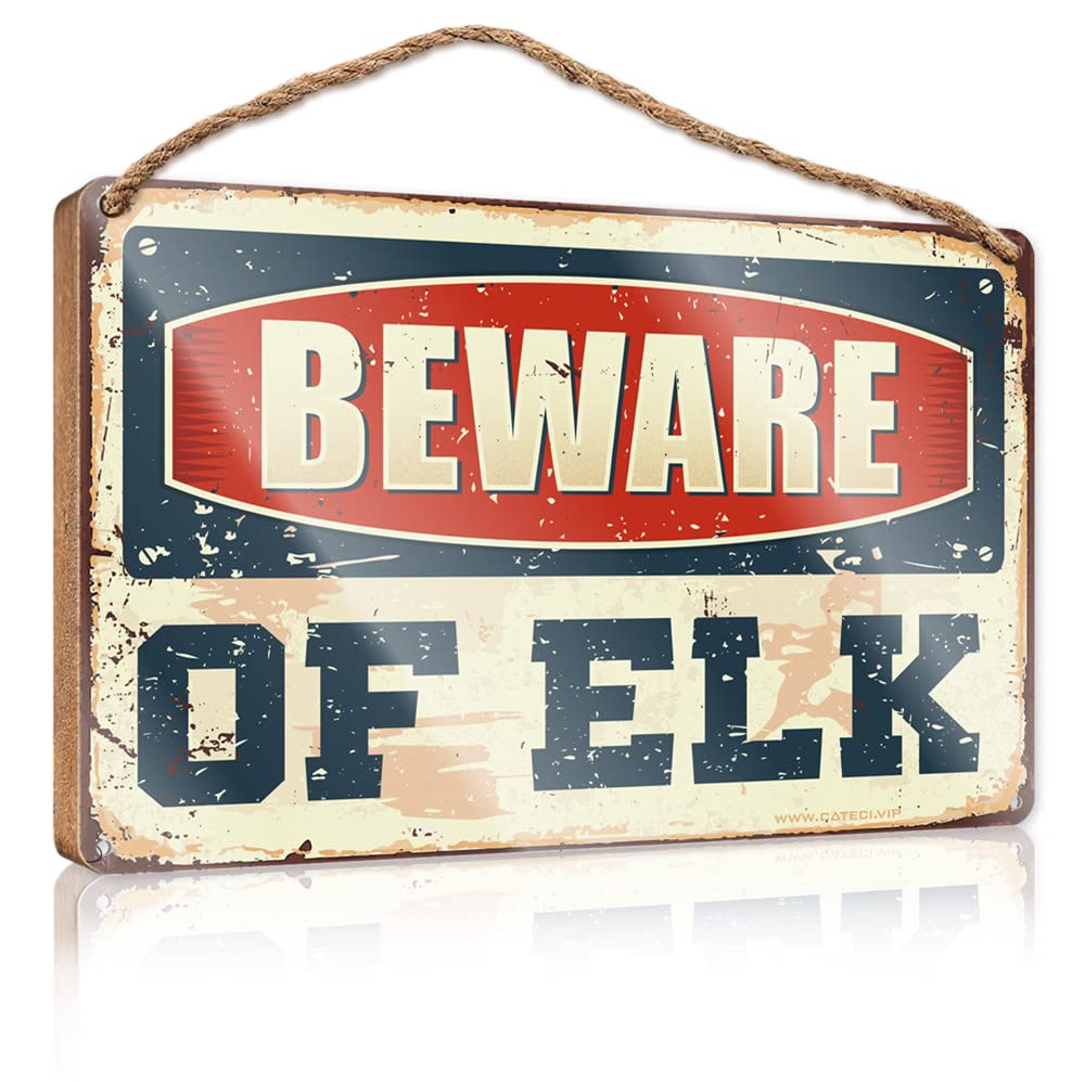 FZFN Wood Plaques For Crafts Beware Of Elk Wooden Sign Outdoor Signs And Decor Rustic Kitchen Decor And A(20X30CM)