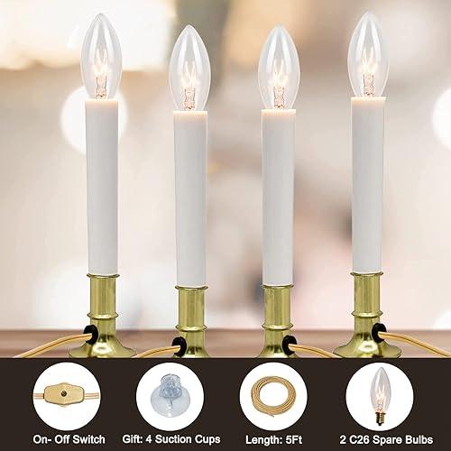 Miniatura 2 de Velas eléctricas para ventana con base chapada en oro, bombilla transparente C26 de 7 W, velas eléctricas de 9 pulgadas para decoración del hogar,