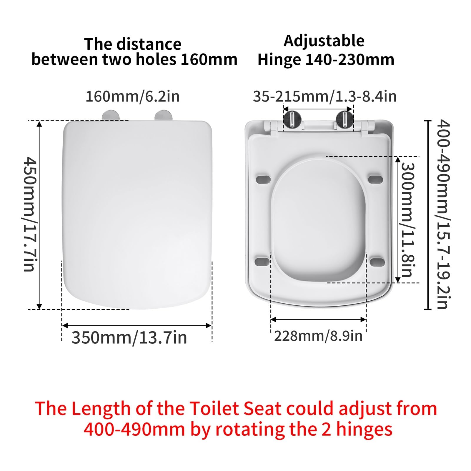 1PCS Badezimmer-Toilettendeckel, quadratisch, U-Typ-O, langsamer, geschlossener Sitz, Schnellspanner, Silentboard(Quick Release Square)