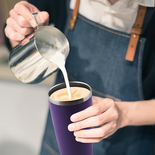 Miniatura 5 de Paquete de 8 unidades de vaso de 20 onzas con tapa, vasos de acero inoxidable a granel, vaso de viaje para café aislado al vacío de doble pared,