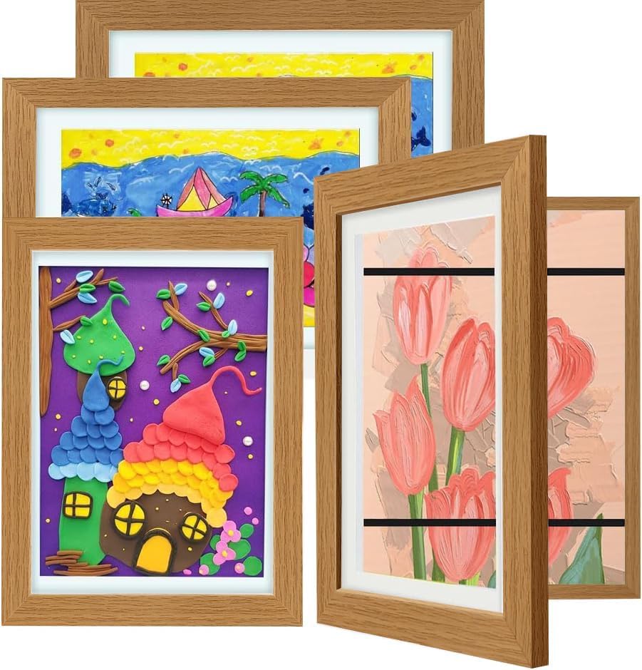 Image of WeePro Kids Art Frames 8.5x11, 4-Pack Front Opening Changeable Picture Frames for Kids Artwork, Holds 150 Pieces Each, Artwork Storage and Wall Display Frame for Drawings, Portfolio, Wood