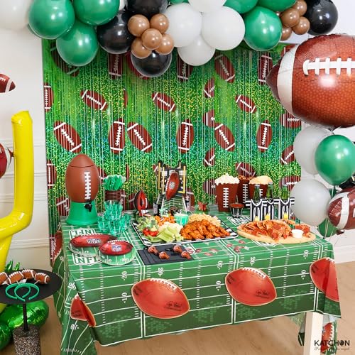 Image of KatchOn, XtraLarge 3Pcs Football Fringe Curtains - 9.75 x 6.5 Ft | Glitter Foil Fringe Curtain Backdrop Football Party Decorations | Sports Theme Birthday Backdrop, Game Day, Football Party Supplies