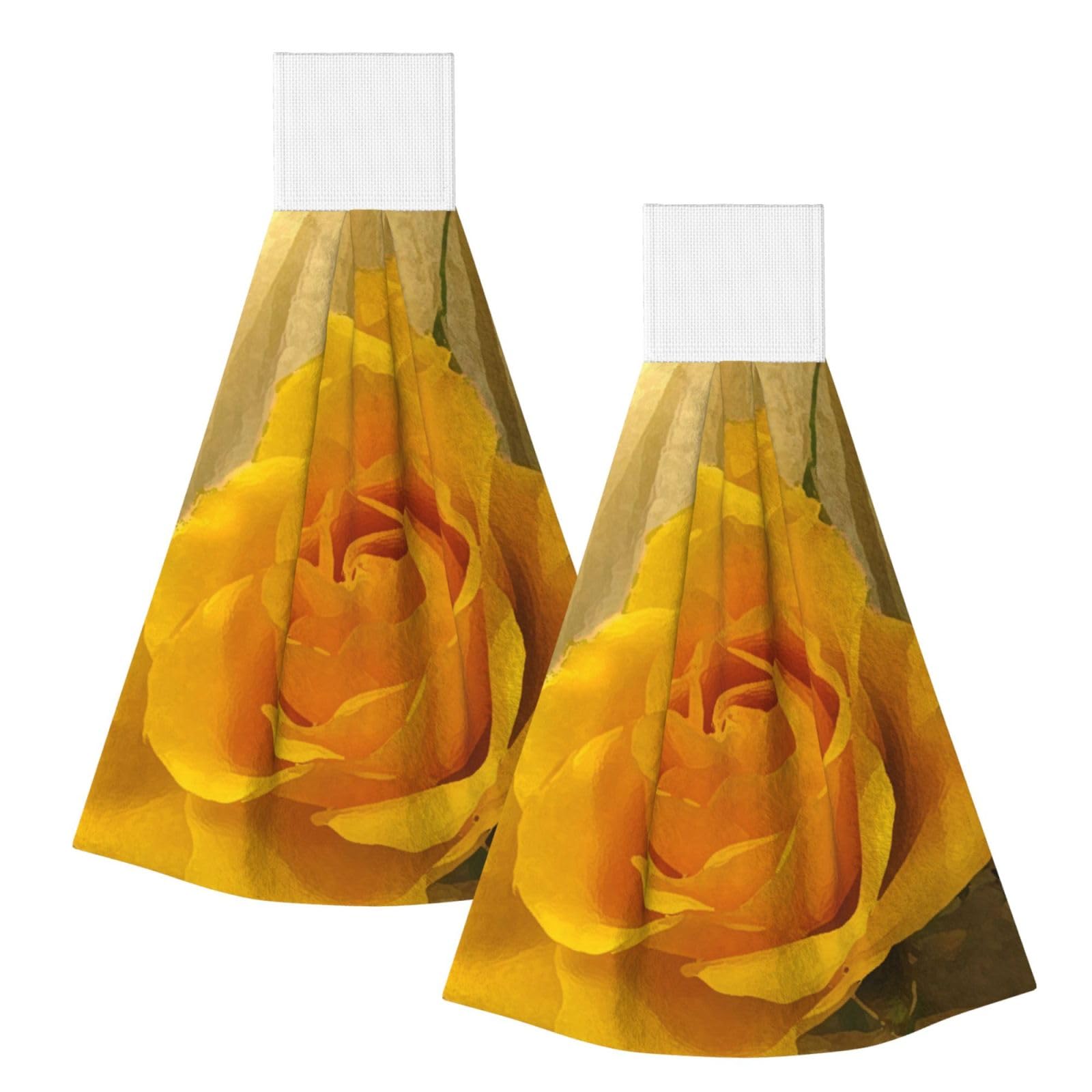 DOPKLNA Yellow Rose Petals, 2 Pcs Hanging Coral Fiber Hand Towels for Bathroom, Absorbent Kitchen Towels