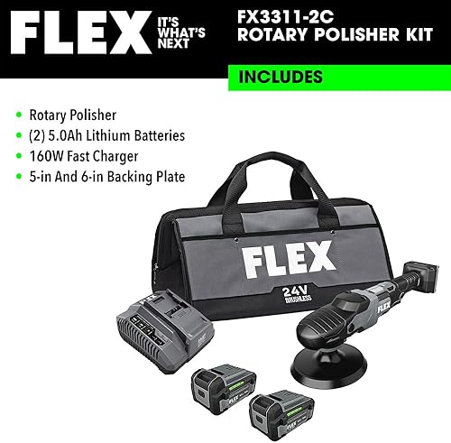 Miniatura 8 de FLEX Kit de pulidora rotativa inalámbrica sin escobillas de 24 V con (2) batería de litio de 5.0 Ah y cargador rápido de 160 W - FX3311-2C