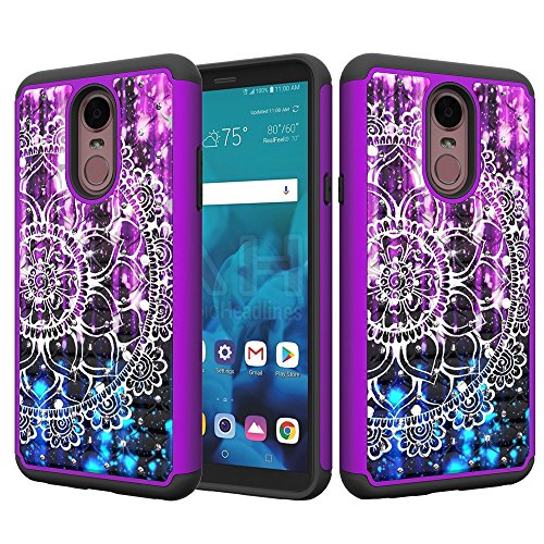 Zase Design Case For Lg Stylo 4, Lg Stylo 4 Plus Case Hybrid Dual Layer Protection [Jewel Rhinestone] Shockproof Slim Hard Shell Sparkly Crystal [Bling Diamond] Cover (Purple Blue Mandala Flower) #TOP19