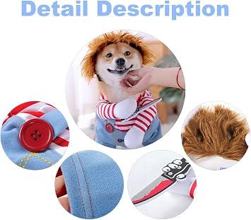 Deadly Dog Clothes, Pet Chucky Dogs Halloween Costume Funny Awful Pet Cosplay for Halloween Puppy Cosplay Party Christmas Party Role Playing Dress Ups (L)