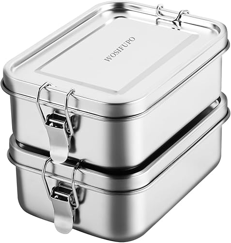 Miniatura 8 de 2 cajas Bento de acero inoxidable, 28.7 fl oz (28 onzas), recipientes metálicos para almacenamiento de alimentos, cajas reutilizables aptas para