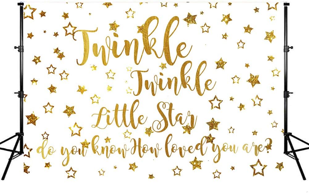 Photo Backgrounds, Twinkle Twinkle Little Star Backdrop for Baby Shower, Gold Glitter Stars Background Kids Portrait Photo Booth Props 7X5ft
