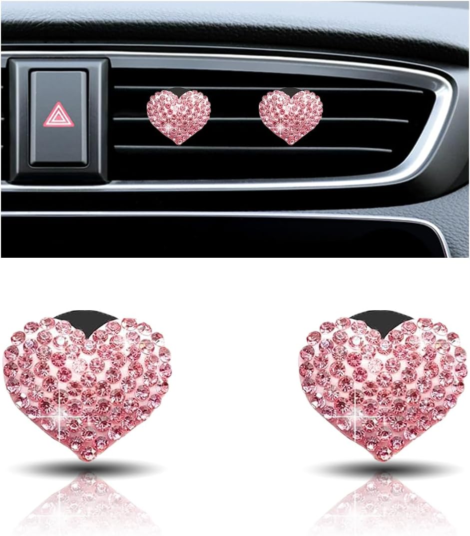 2PCS Crystal Diamond Car Air Vent Clip, HeartShaped Bling