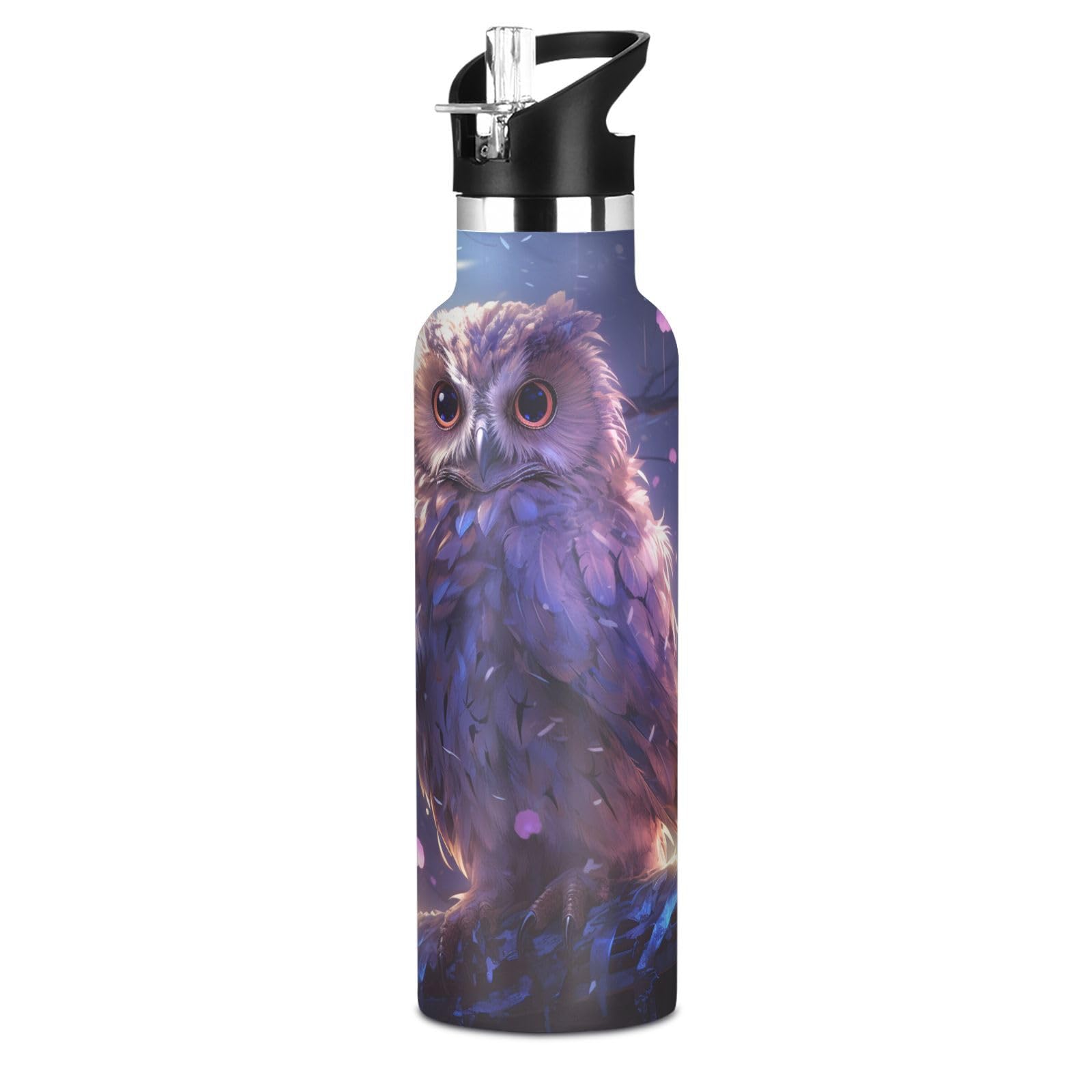 Kaaviyo Boys Pattern Mystical Owl Night Sky Water Bottle Stainless Steel Jug Insulated Vacuum Cup For Girls(600Ml)
