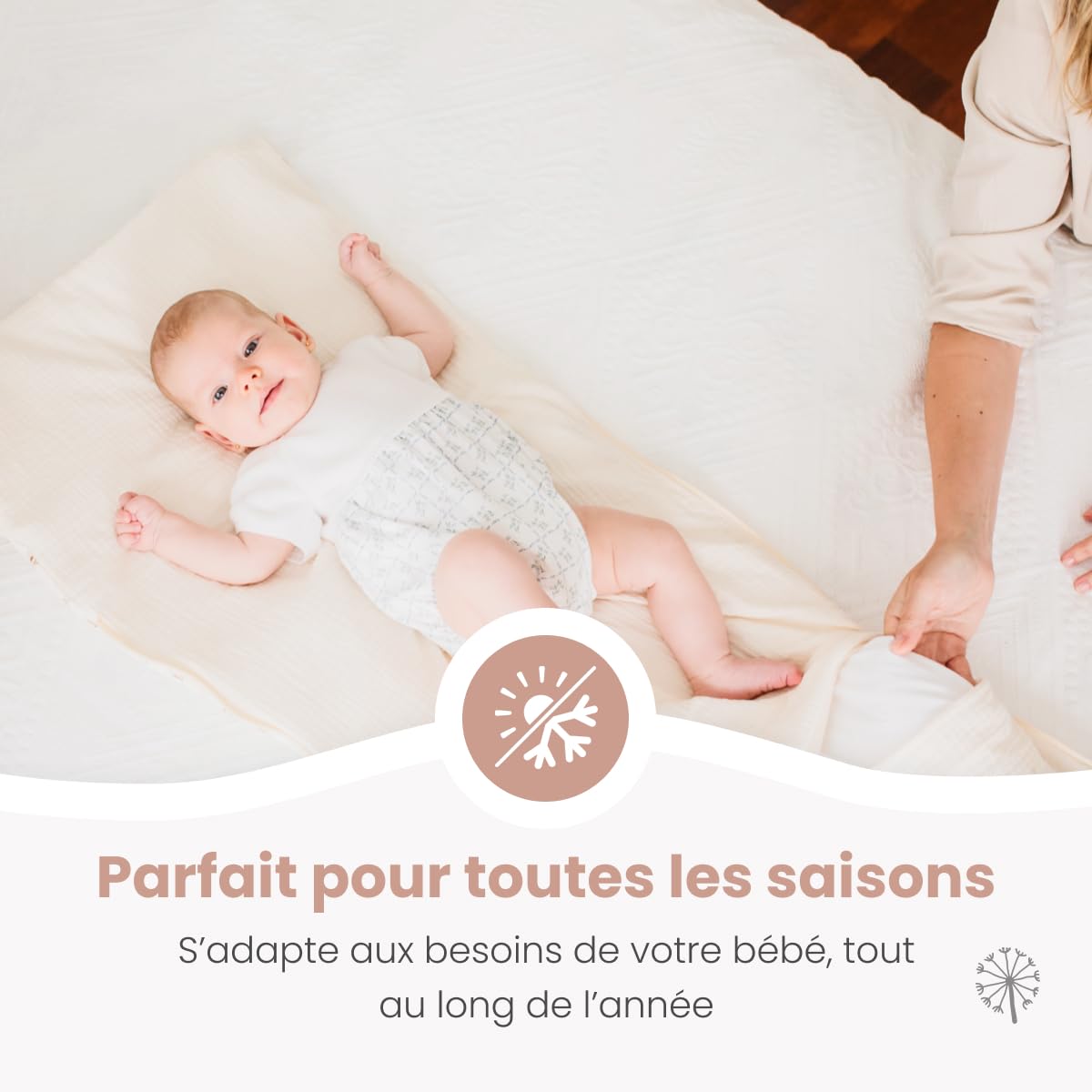 MIMUSELINA Nid d'ange Bebe Quatre Saisons | Couverture Bebe Été et Hiver | Convertible avec Garnissage Amovible | 100% Coton | Idéal pour Nacelle, Couffin et Poussette | Fabriqué en Espagne | Ecru