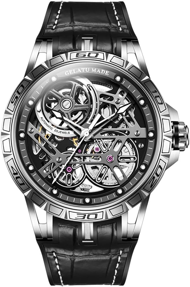 Skeleton Mens Watches Automatic Mechanical Luxury Watch Sapphire Crystal Leather Band Waterproof Luminous Wristwatch