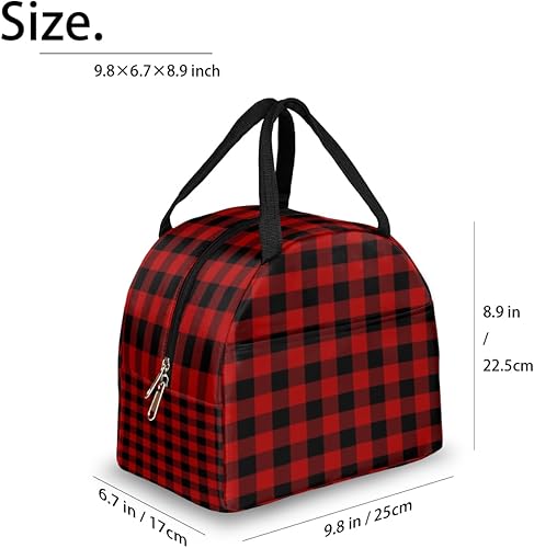 Miniatura 2 de Lonchera a cuadros de búfalo de Navidad con aislamiento térmico para hombres y mujeres, bolsa de almuerzo a prueba de fugas, bolsa de almuerzo