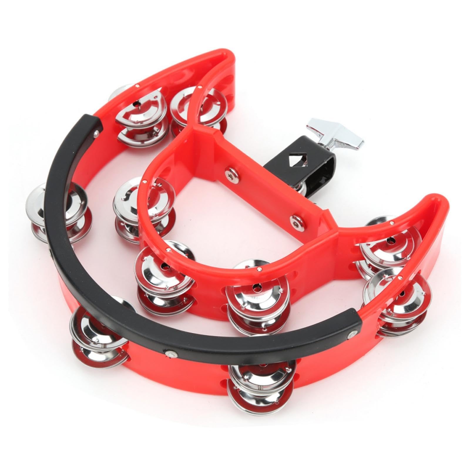 Mounted Tambourine Double Row Tambourine with Mounting Bracket Clamp-on Percussion Instrument for Drummers, Percussionists, Drum Kit, Stage, Rehearsal Red-image-27