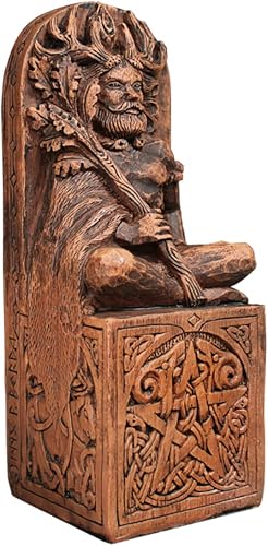 Dryad Design Estatua de Cernunnos - Estatua de Dios con cuernos Wiccan de 8 pulgadas - Decoración de altar pagano para el hogar con acabado de madera