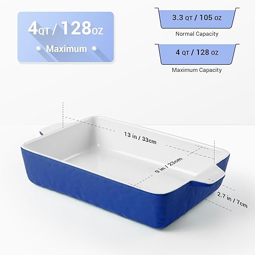 Miniatura 2 de Krokori Plato para hornear, cazuela rectangular para horno, bandeja para lasaña profunda de 9 x 13 pulgadas, de cerámica, utensilios para hornear