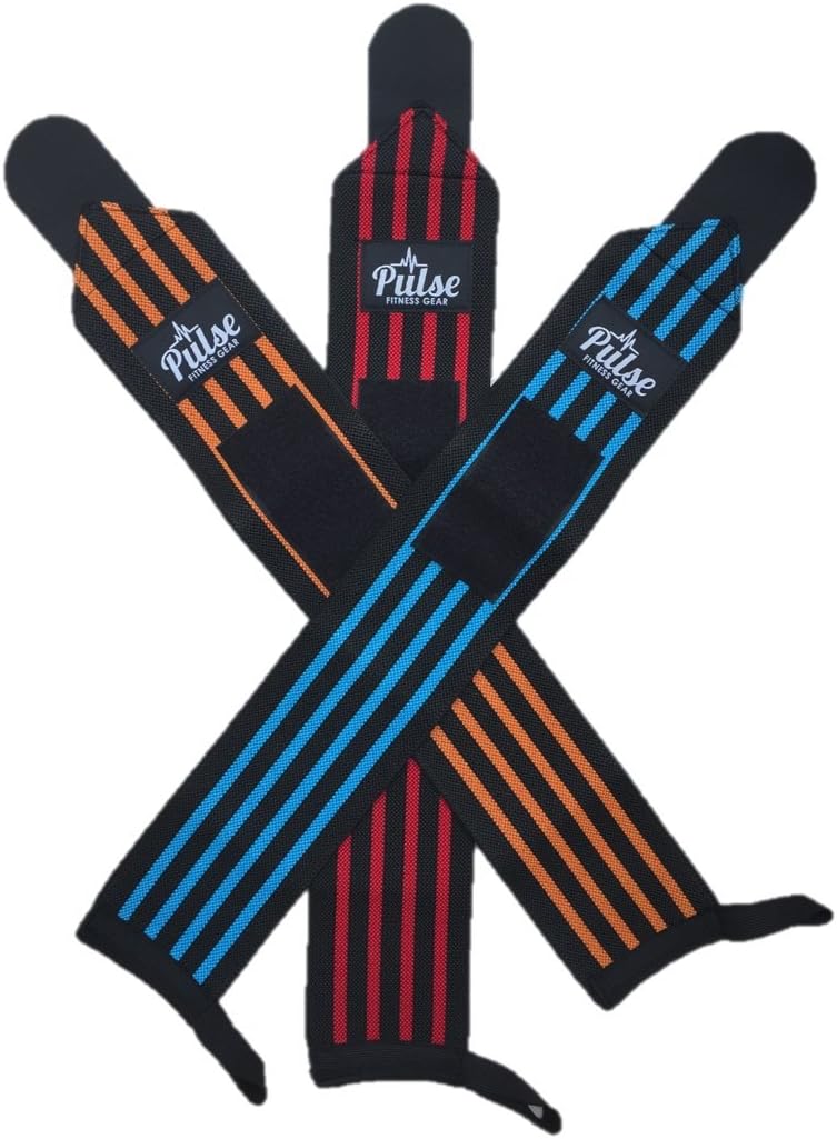Pulse Fitness Gear Wrist Wraps (18”, Professional Quality) with Thumb Loops: Crossfit, Powerlifting, Bodybuilding - Improve Hand Strength & Support During Weight Lifting