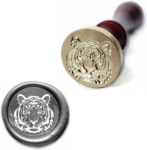 Animal Patterns Sealing Wax Stamps Copper Seals and Wooden Hilt, Wax Stamp Kit for Cards Envelopes, Gift Packaging (Tiger)