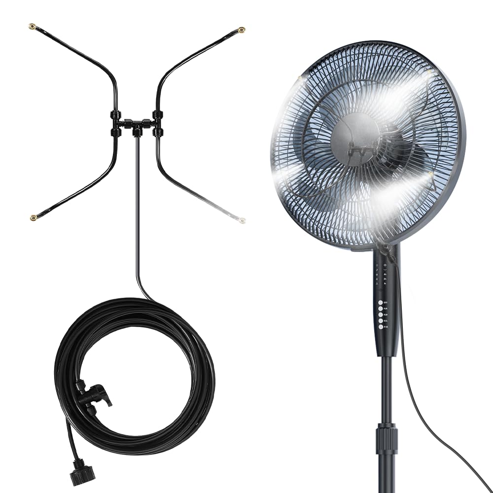 Brumisateur Exterieur, Sprühnebel Kühlung Set für Lüfter, Lüfter MIsting Kit mit 5 Messing Nebeldüsen, Brumisateur Terrasse Système de Refroidissement de Brumisation pour Patio Jardin Serre